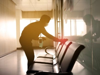 Blurred image of housekeeper cleaning service working at office. Blur image use for background. Deep Cleaning Cambridge